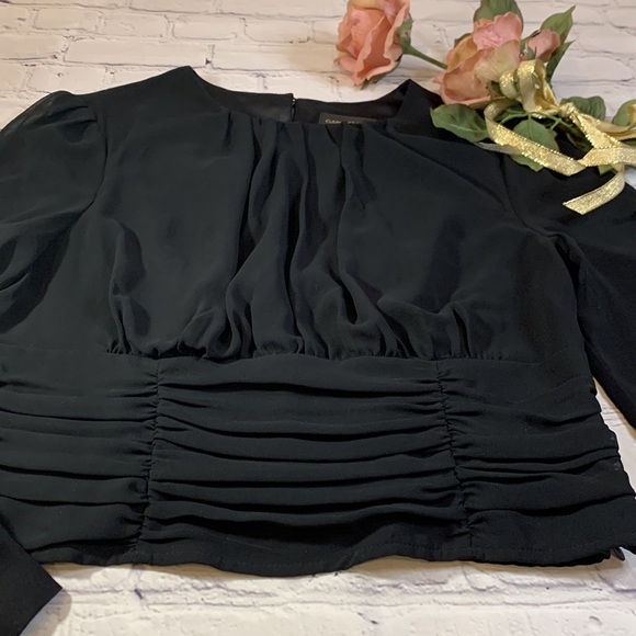 Gabrielle Union New York & Company Ruched Waistband Black Blouse - Picture 5 of 13